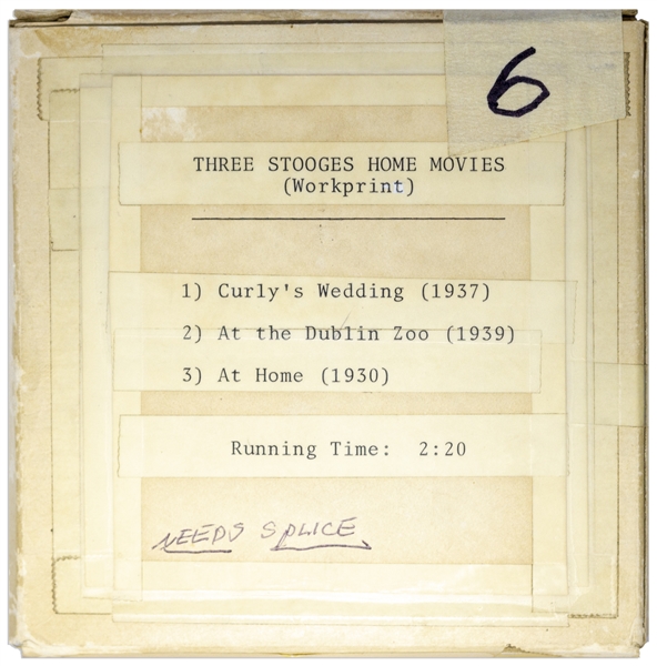 16mm Film Reel Labeled ''Three Stooges Home Movies'' -- Fantastic Content of Curly's Wedding, on the Queen Mary & at Dublin Zoo -- Run-Time Approx. 3:20 Minutes, Clip Online at NateDSanders.com